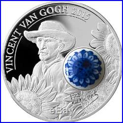 2015 ROYAL DELFT Sunflowers Van Gogh Porcelain Silver Coin 10$ Cook Islands