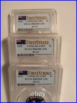 2016 $1 Cook Islands Brexit PCGS PR69DCAM First Strike Silver Coins THREE COINS
