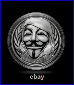 2016 1 oz. 999 Silver $5 Cook Islands HISTORIC GUY FAWKES MASK Black Proof Coin