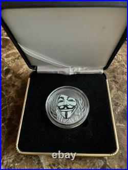 2016 1 oz. 999 Silver $5 Cook Islands HISTORIC GUY FAWKES MASK Black Proof Coin