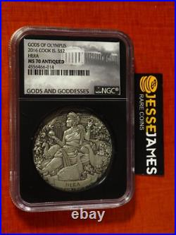 2016 $2 Cook Islands Silver Gods Of Olympus Hera Ngc Ms70 Antiqued 2 Oz. 999