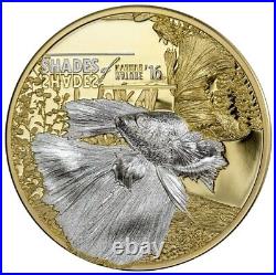 2016 $5 Cook Island Shades Of Nature FIGHTING FISH 25 Grams Silver Proof Coin