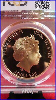 2016 $5 Cook Islands Siamese Fighting Fish. 999 Silver Gold Gilt Coin PCGS PR69