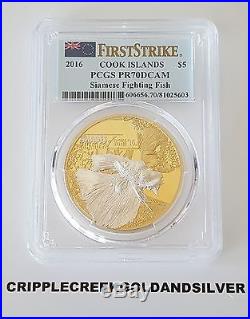 2016 $5 Cook Islands Siamese Fighting Fish Silver Coin PCGS PR70DCAM FS
