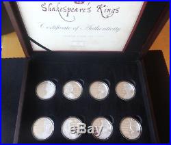2016 8 X Silver Proof Cook Islands Coin Box Set + Coa William Shakespeare Kings
