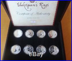 2016 8 X Silver Proof Cook Islands Coin Box Set + Coa William Shakespeare Kings