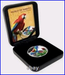 2016 COOK ISLANDS $5 WORLD OF PARROTS SCARLET MACAW 3D SILVER PROOF COIN-Rare
