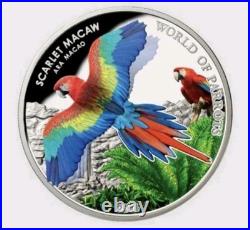 2016 COOK ISLANDS $5 WORLD OF PARROTS SCARLET MACAW 3D SILVER PROOF COIN-Rare