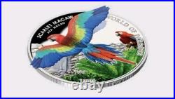 2016 COOK ISLANDS $5 WORLD OF PARROTS SCARLET MACAW 3D SILVER PROOF COIN-Rare