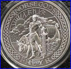 2016 COOK ISLANDS NORSE GODS FREYR 2 OZ ANTIQUED SILVER COIN WithBOX & COA