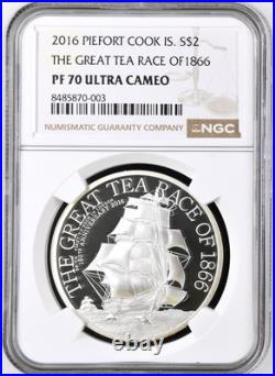 2016 Cook Island $2 Dollars The Great Tea Race Silver Piefort 0.999 NGC PF70UC