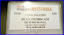2016 Cook Islands $20 QE II 90th Birthday, 3 Oz Silver Coin, PR 70 DCAM by PCGS