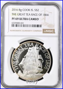 2016 Cook Islands $2 Dollars The Great Tea Race Of 1866 Silver 8g NGC PF 69 UC