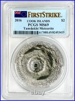 2016 Cook Islands $2 Tamdakht Meteorite First Strike PCGS MS69 with COA AND BOX