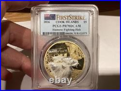 2016 Cook Islands $5 Siamese Fighting Fish Colorized PCGS PF70DCAM First Strike