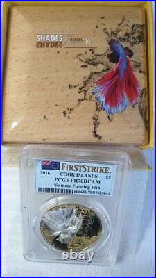 2016 Cook Islands $5 Siamese Fighting Fish Silver Proof Coin PCGS PR70DCAM /wOGP