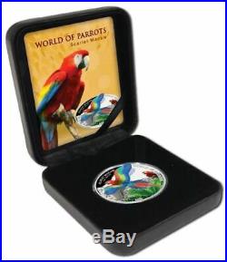2016 Cook Islands $5 Silver Proof World of Parrots Scarlet Macaw 3D coin