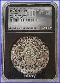 2016 Cook Islands Demeter NGC MS70 2oz Silver Gods of Olympus / Mintage of 1,000
