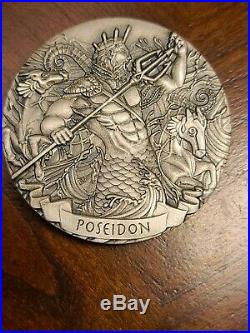 2016 Cook Islands Gods of Olympus Poseidon High Relief 2 oz Silver Antiqued $2