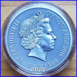 2016 Cook Islands Norse Gods Freyr 2 Oz Antiqued Silver Coin Ogp & Coa
