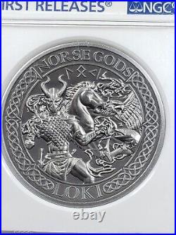 2016 Cook Islands Norse Gods LOKI 2 Oz Silver Coin NGC MS 70 Antiqued