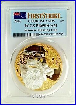 2016 Cook Islands Siamese Fighting Fish Silver Coin PCGS PR69 DCAM-First Strike