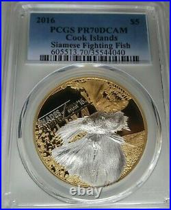 2016 Cook Islands Siamese Fighting Fish Silver Coin PCGS PR70 DCAM