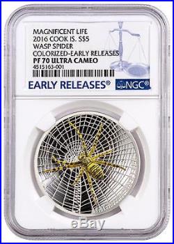 2016 Cook Islands Silver $5 Wasp Spider Curved PF70 UC ER NGC Coin RARE