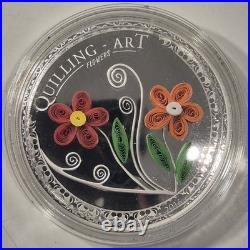 2016 Cook Islands Silver Proof $2 Coin Quilling Art Flowers in Case with Cert