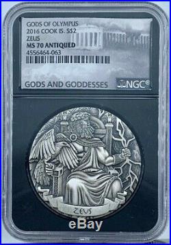 2016 Cook Islands ZEUS $2 2 oz. 999 Silver Gods of Olympus Antiqued NGC MS 70 HR