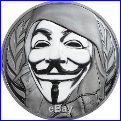 2016 GUY FAWKES MASK Anonymous $5 Silver Coin Cook Islands Box COA
