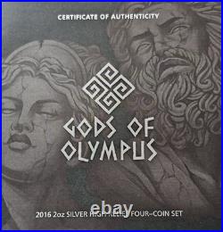 2016 Gods of Olympus Pt I 4x 2oz AG High Relief Antiqued Cook Isl Coins Box COA