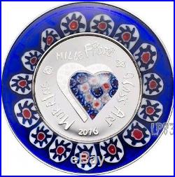 2016 MURRINE MILLEFIORI GLASS ART Venetian Murano Silver Coin 5$ Cook Islands