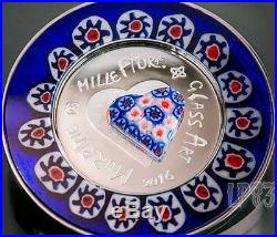 2016 MURRINE MILLEFIORI GLASS ART Venetian Murano Silver Coin 5$ Cook Islands