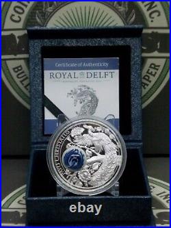 2017 $10 Cook Island PEACOCK Royal Delft 50g Silver Coin Box & COA ECC&C, Inc