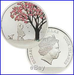 2017 $1 CHERRY BLOSSOM Snow Globes Silver Coin, Cook Islands