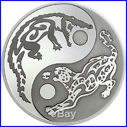 2017 1 Oz Silver CROCODILE JAGUAR Predator Prey Yin Yang Coin 5$ Cook Islands