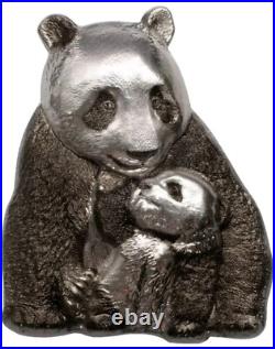 2017 $20 Cook Islands LUCKY PANDA Shaped Antique Finish 88g Silver Coin