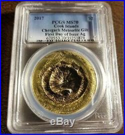 2017 $2 Cook Islands Chergach Meteorite Gilded. 999 Silver Coin Pcgs Ms70