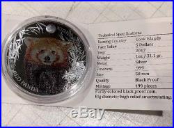 2017 $5 Cook Islands Red Panda. 999 Silver Black Proof Coin Low Mintage 499 Pcs
