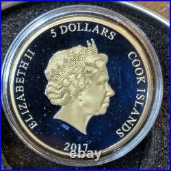 2017 $5 Cook Isles Fantastic Beasts 1 oz. 999 BLUE Silver Proof Gold Guilded