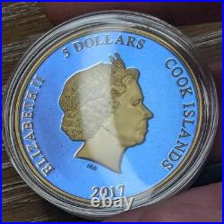 2017 $5 Cook Isles Fantastic Beasts 1 oz. 999 BLUE Silver Proof Gold Guilded