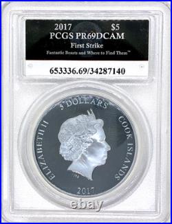 2017 $5 Cook Isles Fantastic Beasts 1 oz. 999 PureSilver Proof PCGS PR69DCAM FS