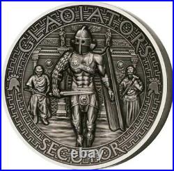 2017 $5 Solomon Islands THE GLADIATORS SECUTOR Antique Finish 2 Oz Silver Coin