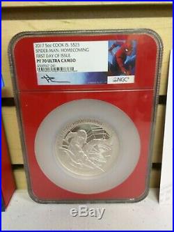 2017 5oz Cook Islands $25 Spider-Man Homecoming PF70 Pure Silver Mercanti Coin
