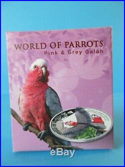 2017 COOK ISLANDS WORLD OF PARROTS 3D Pink & Grey Galah 5$ Silver Proof Coin