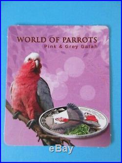 2017 COOK ISLANDS WORLD OF PARROTS 3D Pink & Grey Galah 5$ Silver Proof Coin