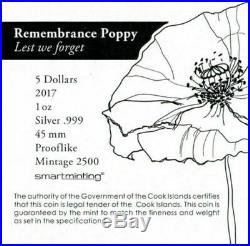 2017 Cook Island- Remembrance Poppy-Colored Silver Coin-Shaped like Poppy Flower