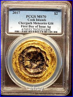 2017 Cook Islands 1/2 Oz. 999 Silver Cherach Meteorite Gold Gilt Pcgs Ms 70