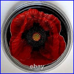 2017 Cook Islands 1 oz Silver $5 Remembrance Poppy Shape Colorized Coin